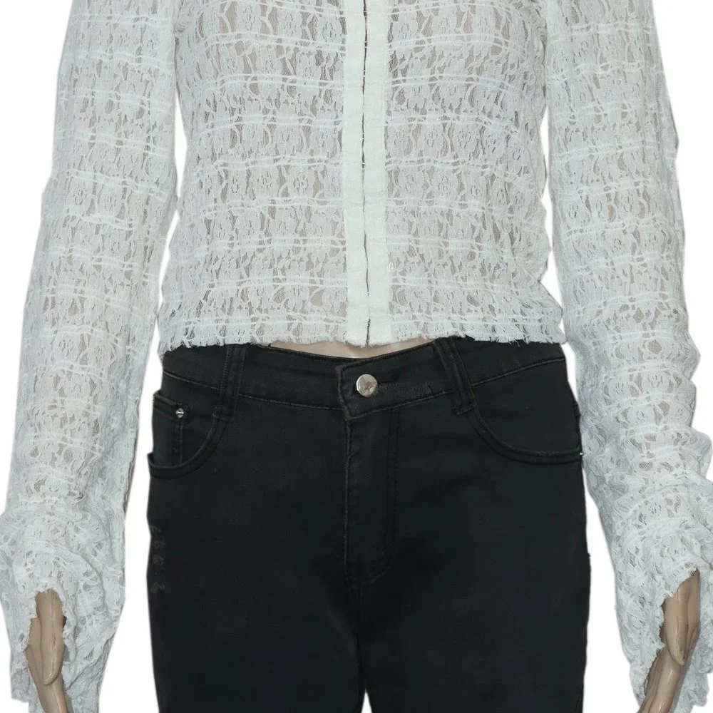 Free People FP One Madison Top Smocked Sheer Ivory New